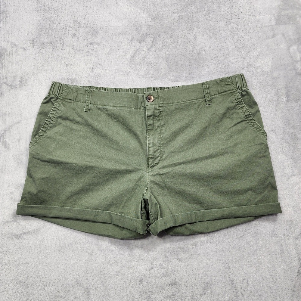 Old Navy Shorts Womens XXL Green Easy Chino Twill Elastic Waist Cuffed Casual
